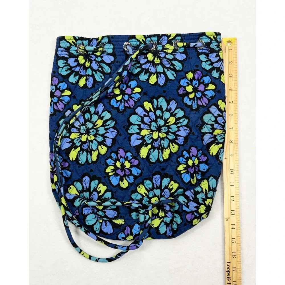 Vera Bradley Blue Indigo Floral Quilted Backpack Book Bag Overnight Bag